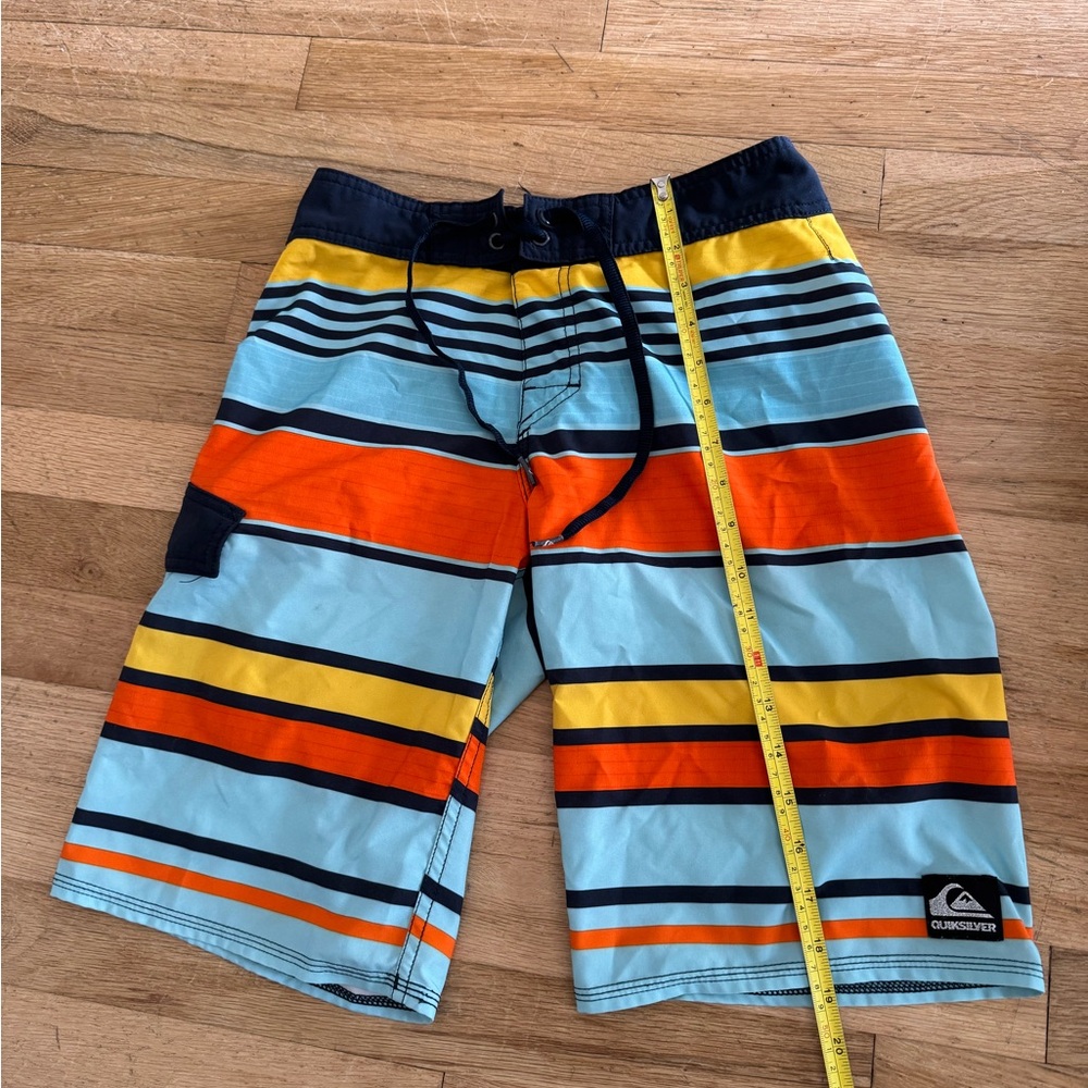 Quiksilver Men's Striped Swim Trunks in Light Blue, Orange & Yellow